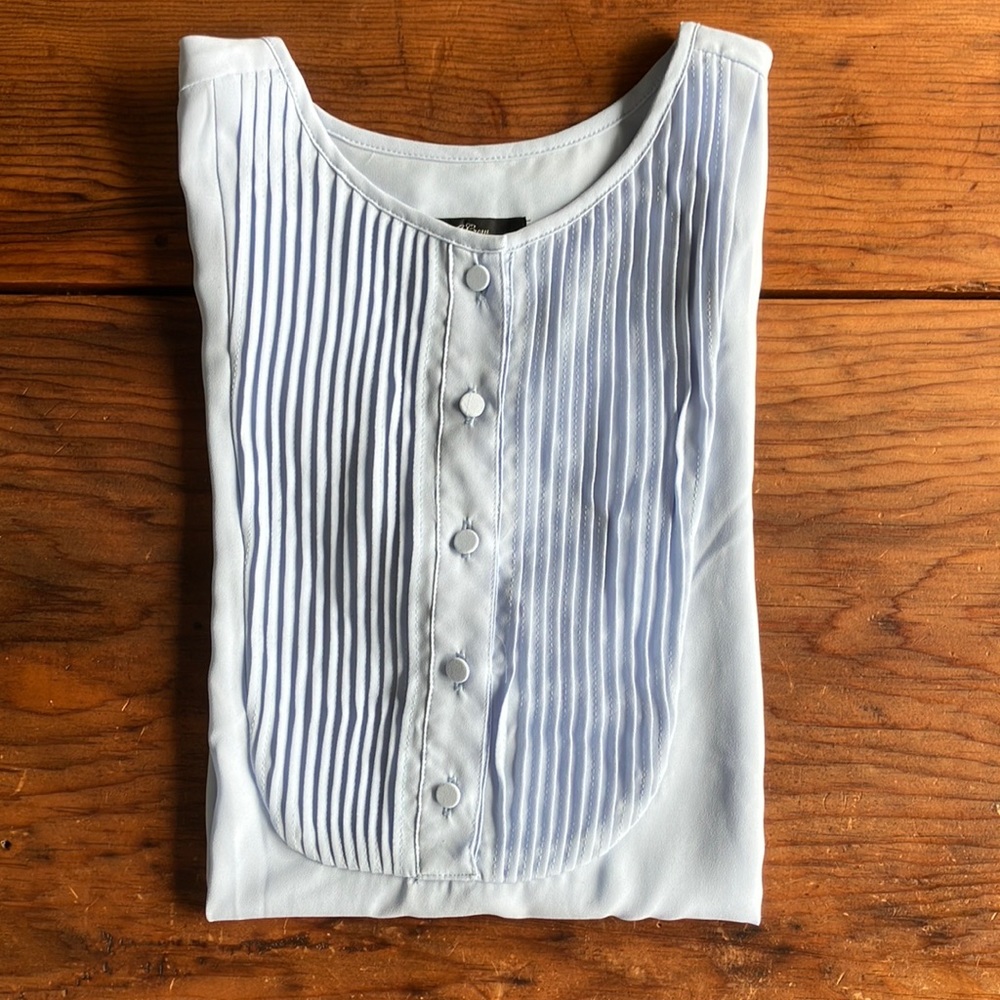 Light blue tuxedo style blouse